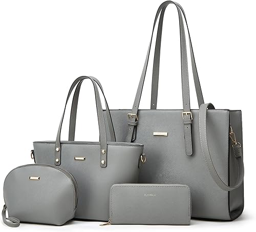 Women Fashion Synthetic Leather Handbags Tote Bag Shoulder Bag Top Handle Satchel Purse Set 4pcs