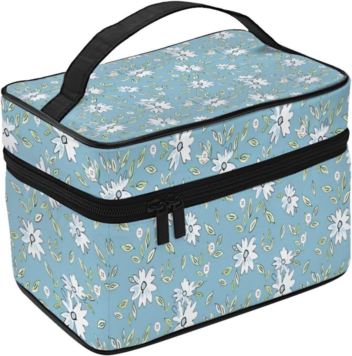 Blue Floral Daisy Travel Toiletry Bag 9x6.7x6.3 Inch,Makeup Bag Cosmetic Organizer With Compartments Elastic Holders Portable Travel Kit For Women Men image 2