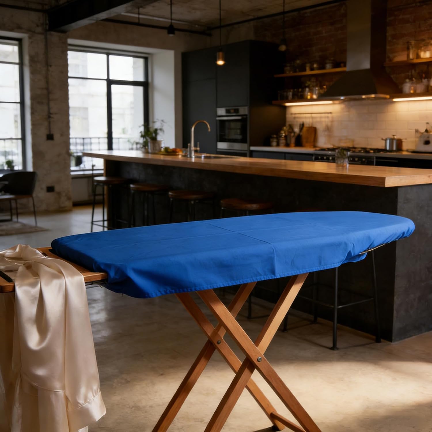 Blue Ironing Table Cover and Pad 59x31 Inches High Temperature Resistant Polyester Anti-Scald Insulating Pad with Nonslip Grip for Household and Laundry Use
