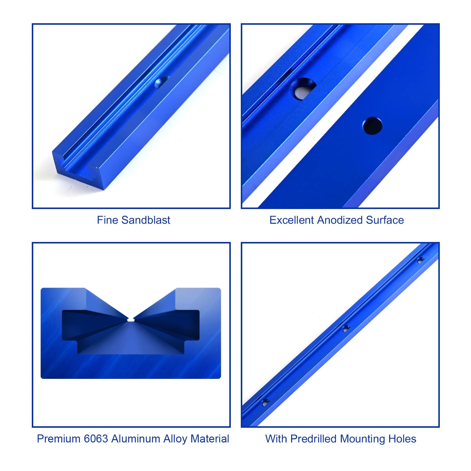 iMetrx T Tracks Woodworking Aluminum 48 inch 1220 mm Blue 4 Pcs Double Cut Profile Universal with Predrilled Mounting Holes for Universal T-Track Accessories - Image 2