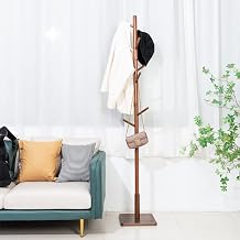 QIYUFOTO Coat Rack Freestanding, Wooden Coat Rack Standing 8 Hooks And 4 Adjustable Height Floor Hanger Coat and Hat Hanger Organizer Rack for Bedroom, Office, Hallway, Entryway, Bedroom, Walnut