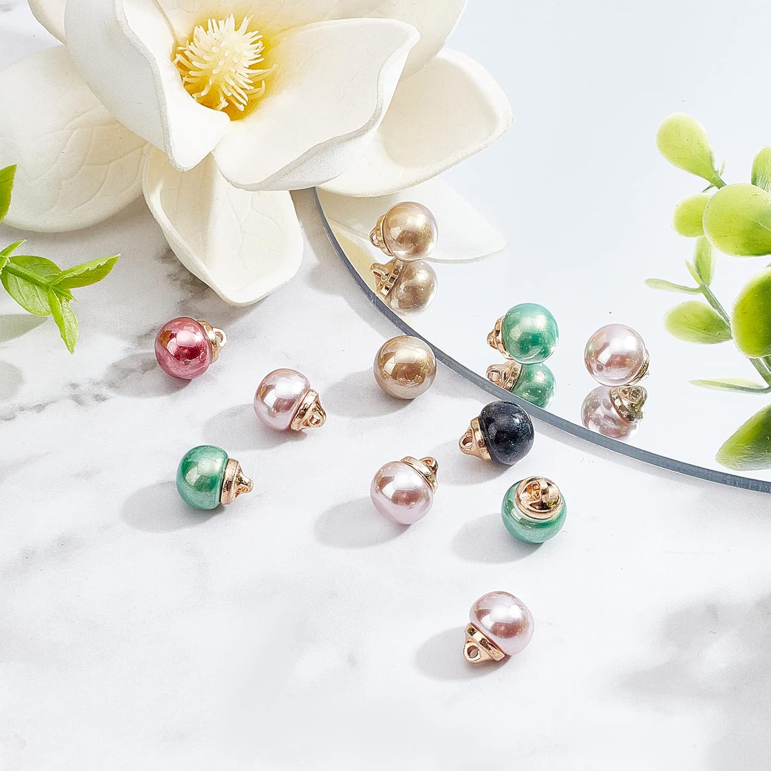 GORGECRAFT 5 Colors 50PCS Round Faux Pearl Buttons Half Domed Pearl Buttons Mushroom Half Round Buttons with Sewing Shank for Clothes Wedding Dresses