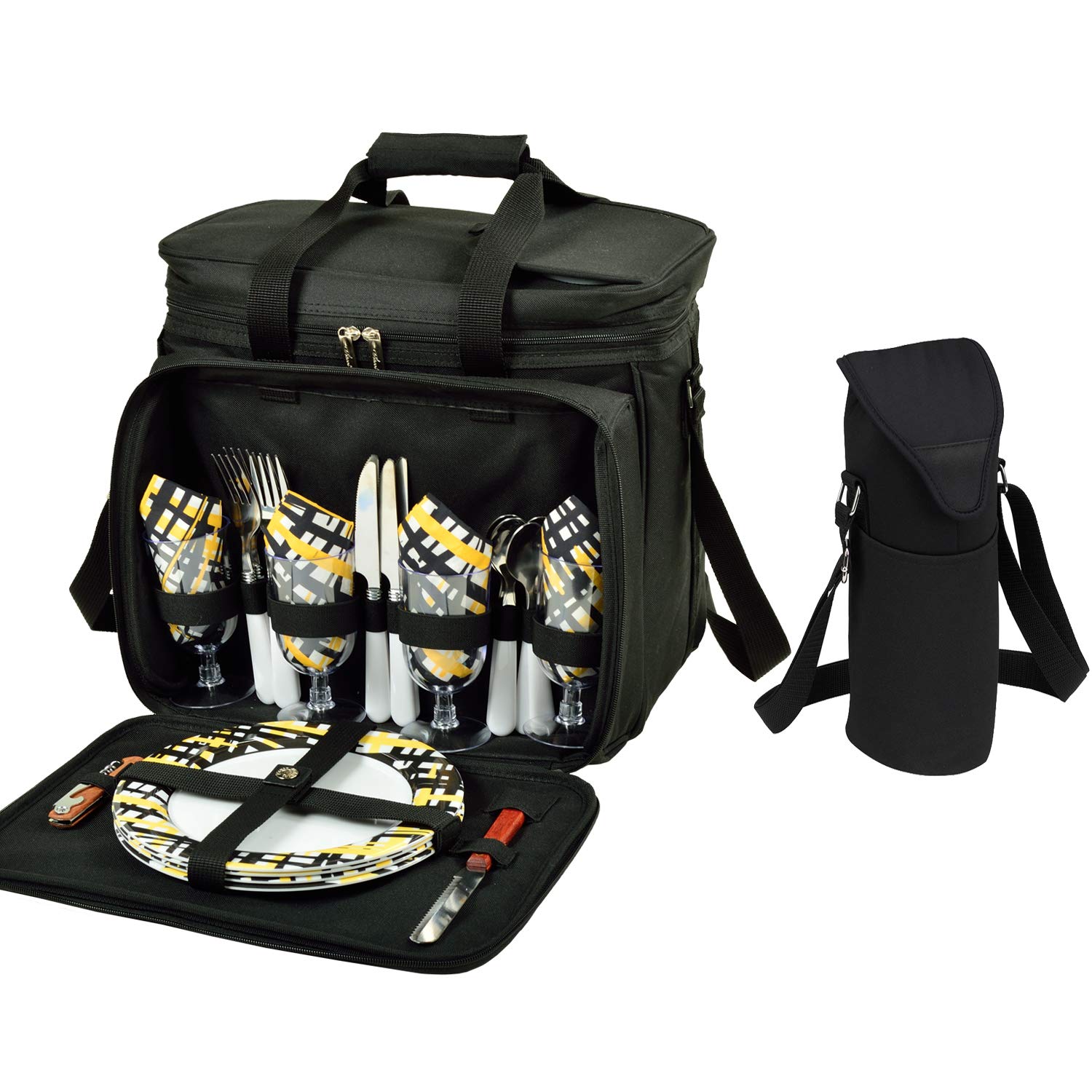 Picnic at Ascot Original Equipped Cooler for 4 with Extra Wine Tote- Designed and Assembled in California - Paris