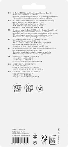 Miniatura 5 de Faber-Castell Juego de 5 tarjetas de blíster de lápices de grafito Jumbo Castell 9000, incluye HB, 2B, 4B, 6B y 8B (119397)