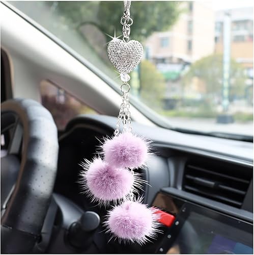 Ziciner Accesorios para el interior del automóvil con diamantes brillantes, adorno colgante de espejo de automóvil para mujer, corazón de amor y