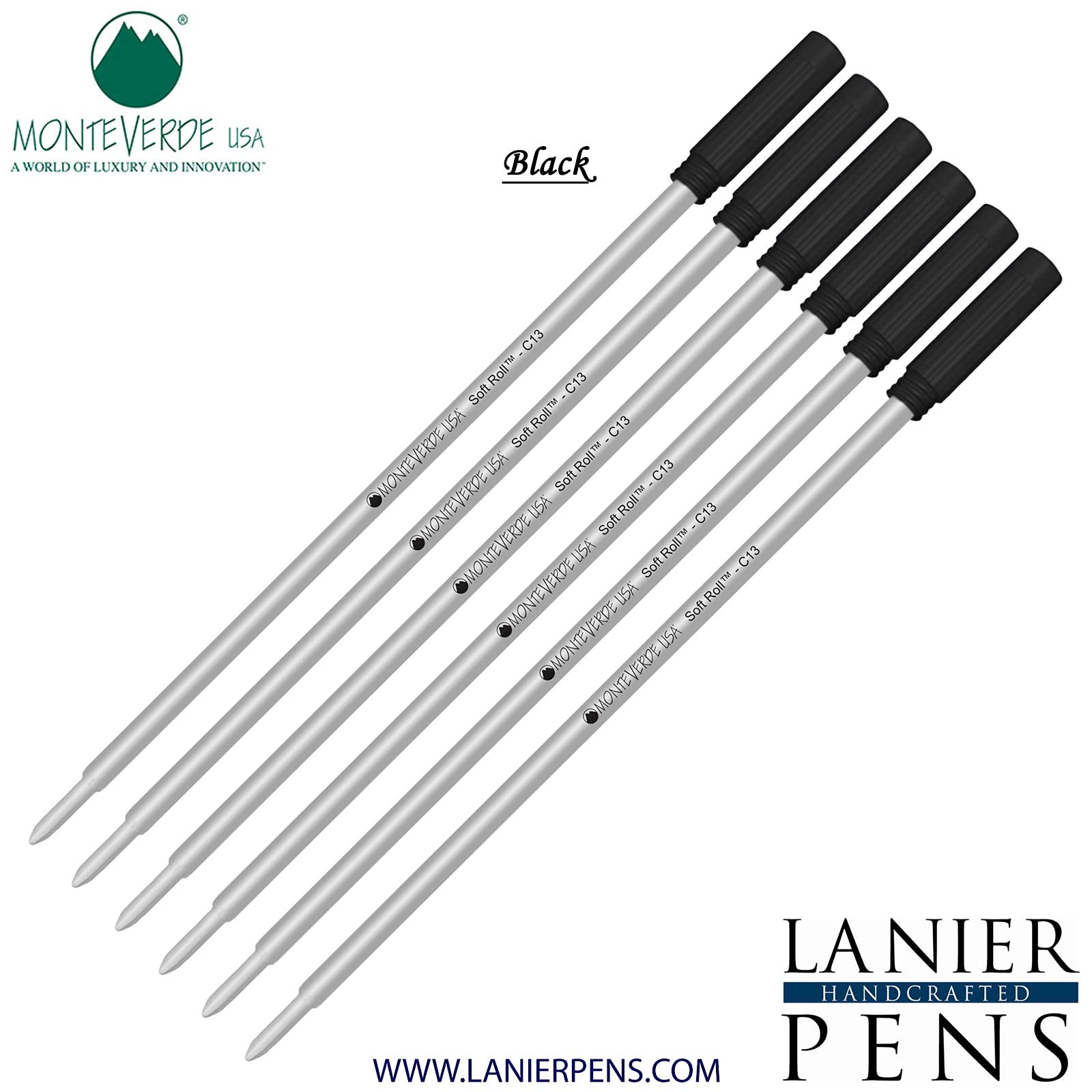 6 Pack – Schwarz Soft Roll von Monteverde Kugelschreiber für Cross Kugelschreiber