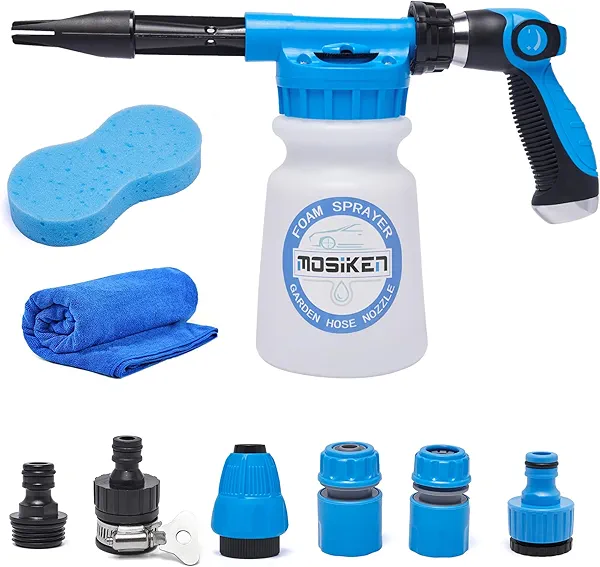 Blue Car Wash Foam Gun Sprayer Kit with Sponge & Towel, Snow Foam Blaster for Car & Garden Cleaning