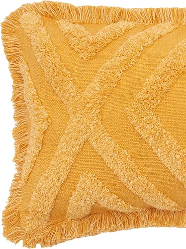 Miniatura 2 de carol & frank Link Ochre - Almohada tejida de 14 x 22 pulgadas, color amarillo