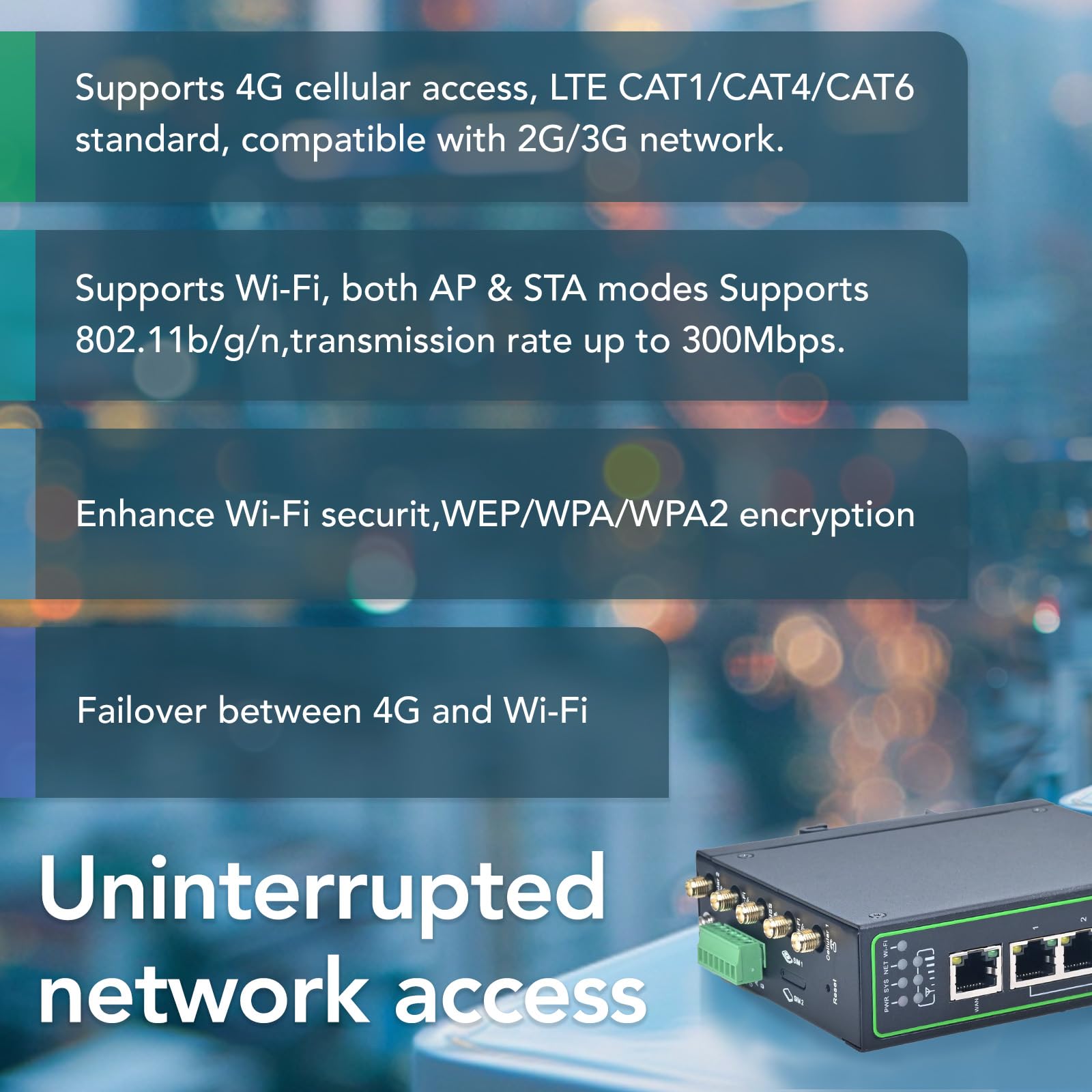 InHand Networks IR315, routeur VPN industriel IoT 4G LTE, cellulaire 300 Mbps + Wi-Fi, double emplacements pour cartes SIM, 5 ports Ethernet, montage sur rail DIN, prise en charge AT&T, T-Mobile et