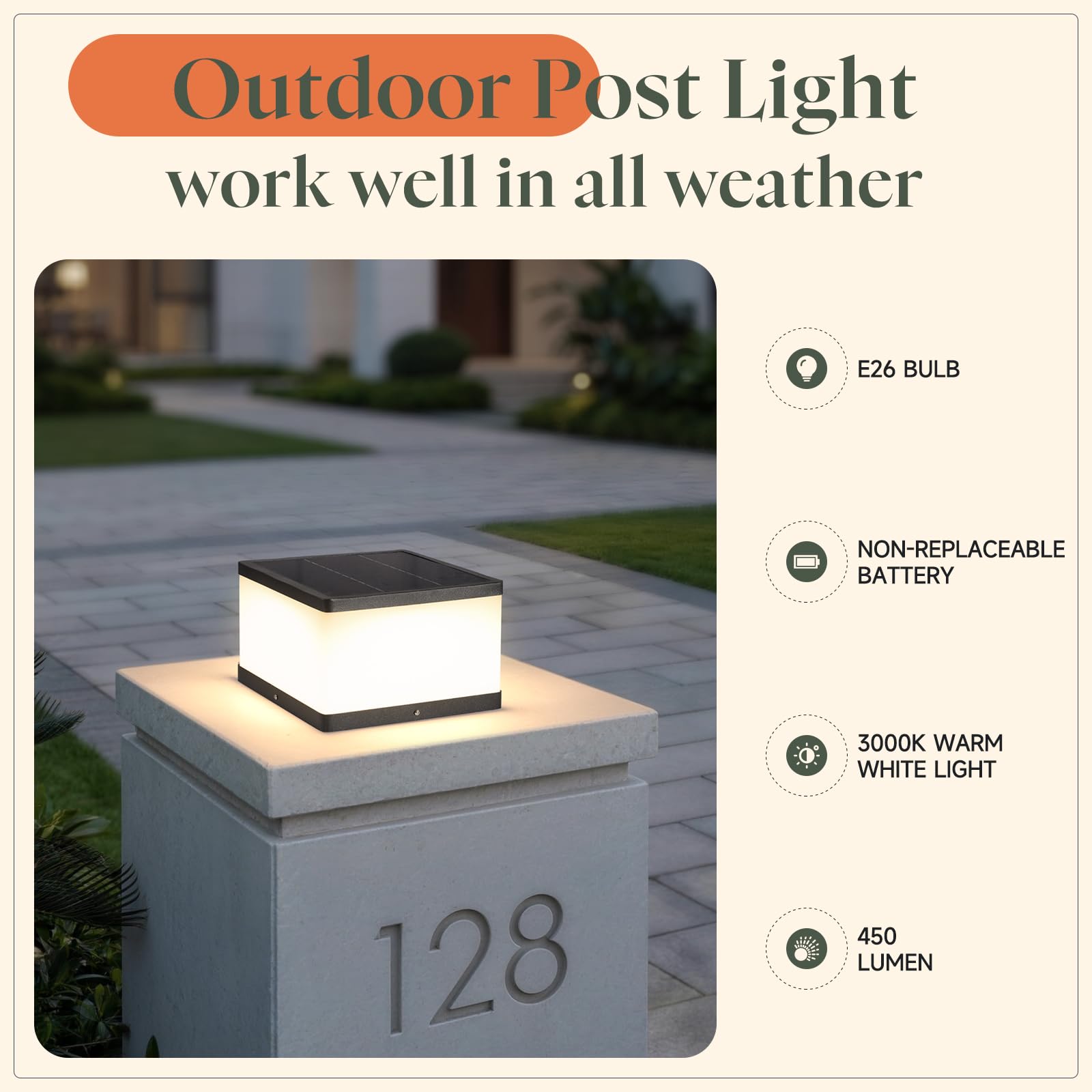 Luci solari per esterni, 24,9 cm, impermeabili, 3000 K, luci solari a pilastro extra large, dal tramonto all'alba, lampada moderna per recinzione, illuminazione paesaggistica per pali da cortile