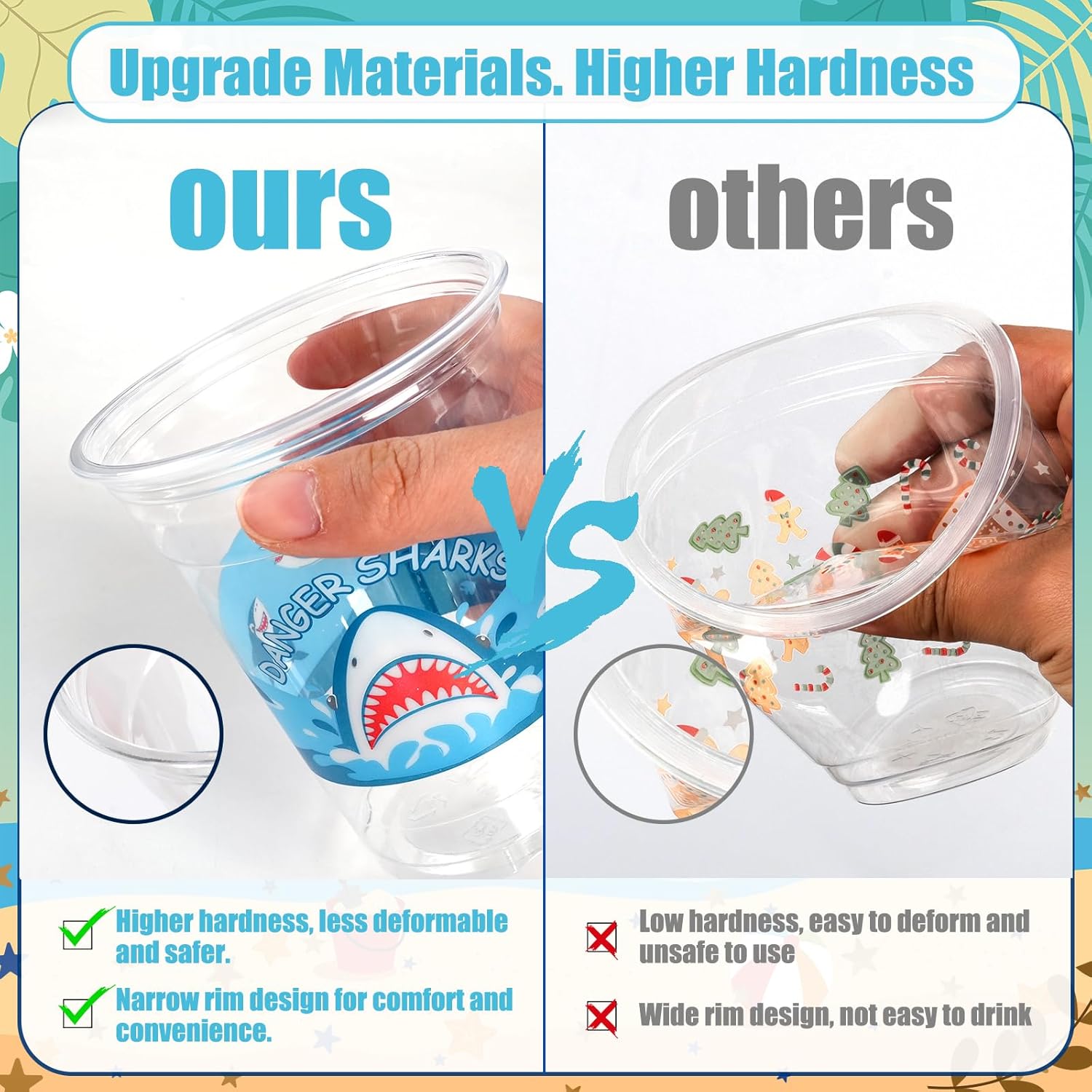 100 Pcs Shark Plastic Cups, 12 Oz Blue Shark Plastic Clear Disposable Drinking Cups for Ocean Theme Party Favor Sea Birthday Wedding Party Supplies