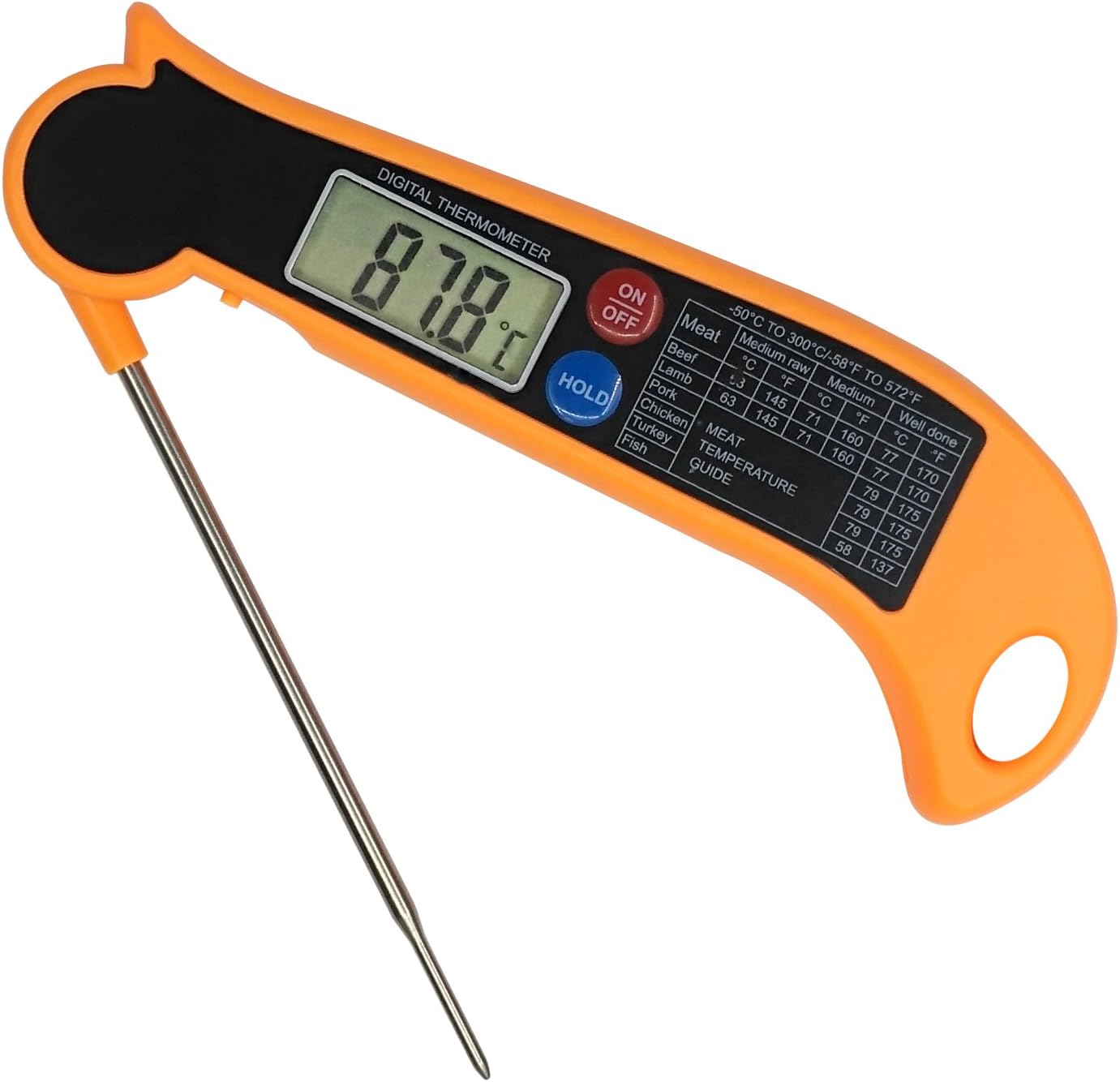 Cooking Thermometer, TEMPCARE Instant Read Kitchen Food Thermometer, Digital Meat Thermometer with Long Probe, Best for BBQ, Grill, Food, Candy, Jam, Milk and Chocolate(Battery Included)