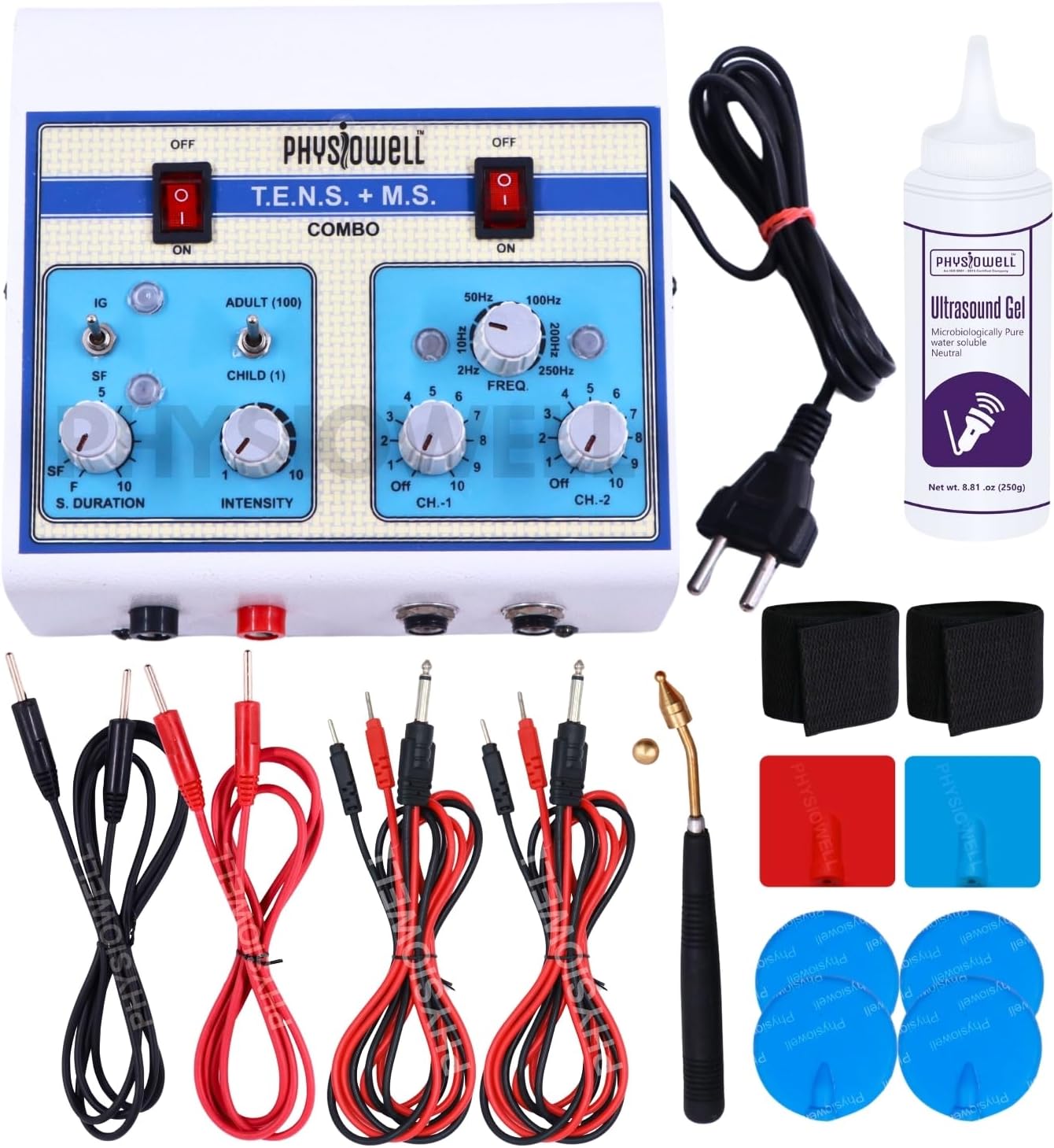 Physiotherapy Machine - Tens, MS+Tens, MS-10, 3 in 1 IFT+US+Tens 4ch For Pain Relief (MS+Tens)