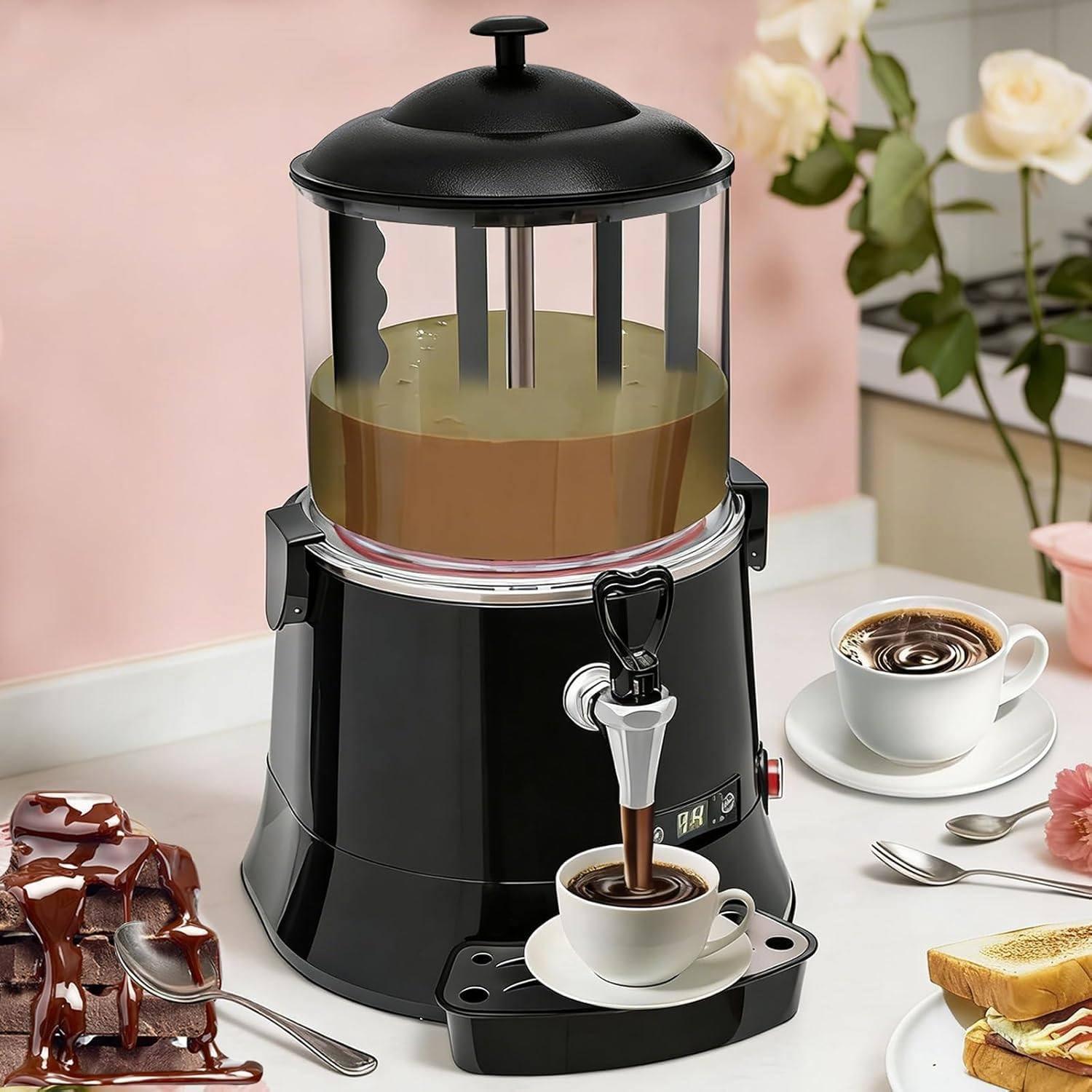 Machine à chocolat chaud commerciale, chauffage électrique et mélangeur avec contrôle intelligent de la température, 30 à 90 °C, machine à boissons chaudes pour cacao, thé au lait, vin, saki, beurre