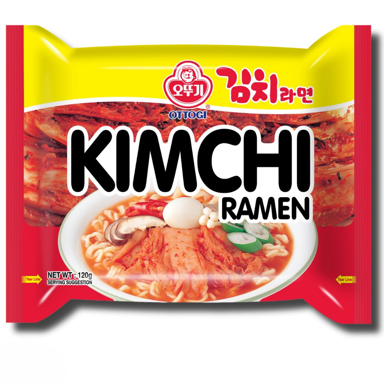 Ottogi Kimchi Ramen Korean Style Instant Noodles 120g, Pack of 5 (600g) | Non-Vegetarian Noodle | The Product of Korea