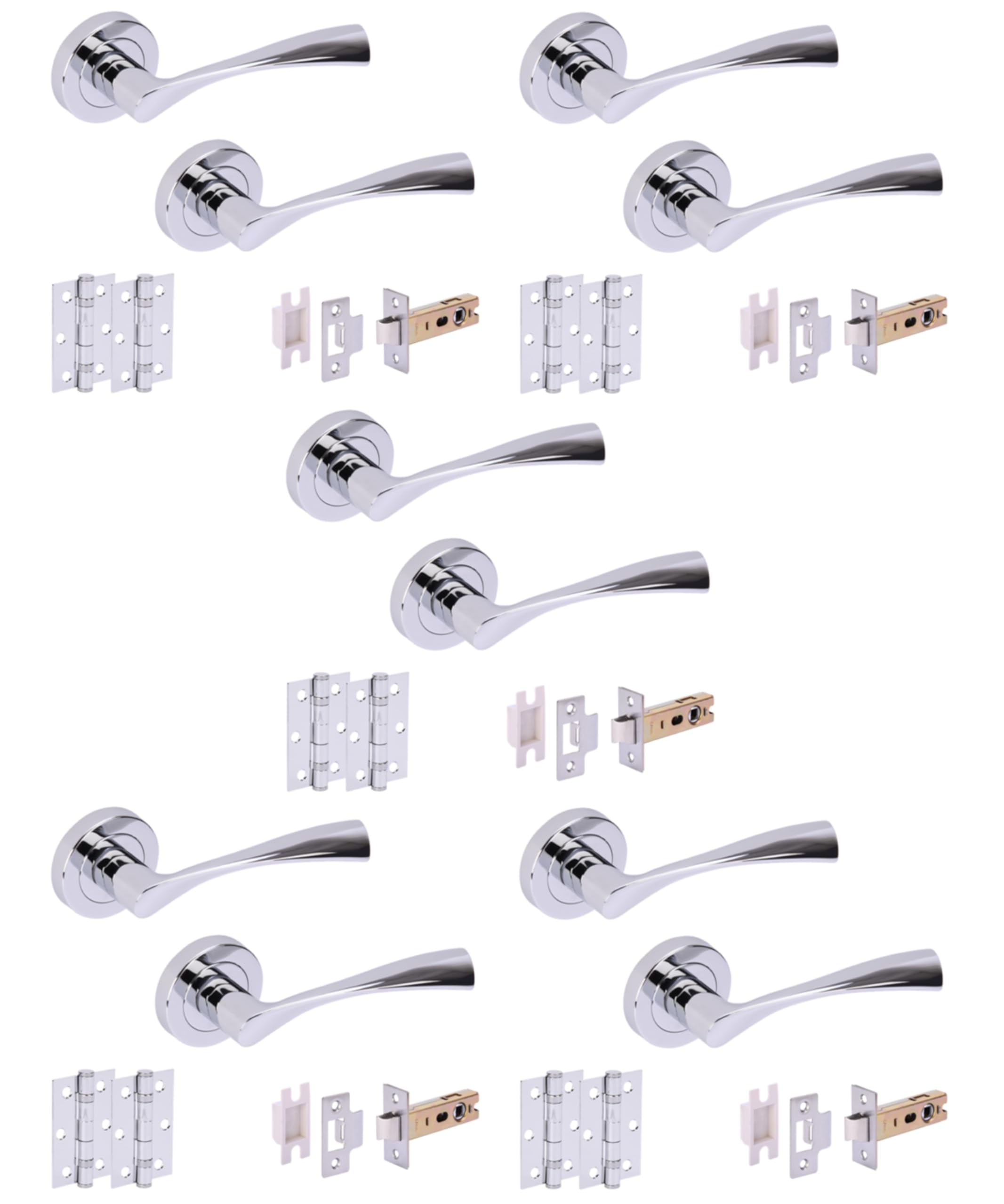 Hunta HANDLEZONE® 5 Sets Zena Internal Door Handles on Rose Lever Latch Packs with Ball Bearing Hinges - Polished Chrome