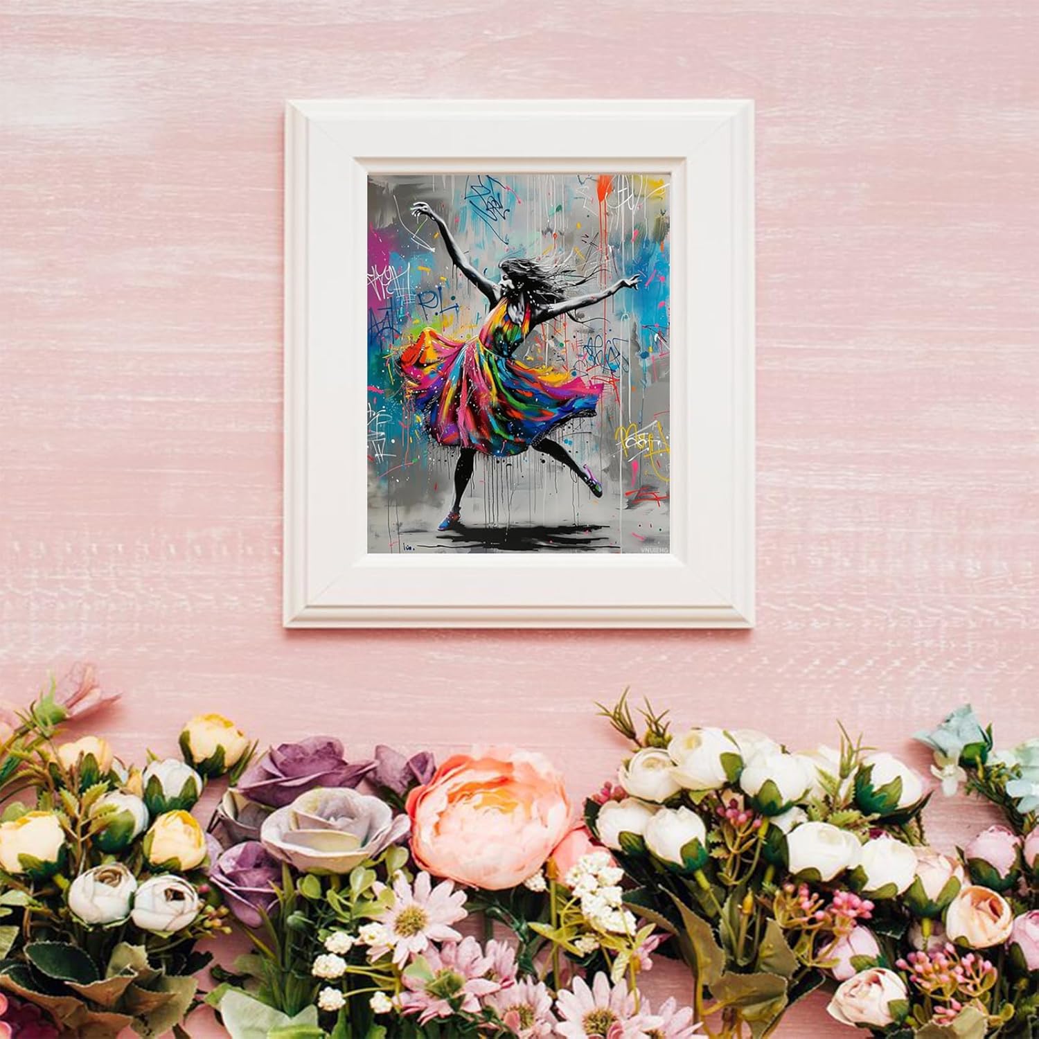 VNUIEHG Colorful Graffiti DIY Paint by Numbers Kits with Brushes and Acrylic Pigment on Canvas Painting for Adults, Happy Dance Woman Picture for Home Decor Wall Art Gift 16''x20'' (No Frame)