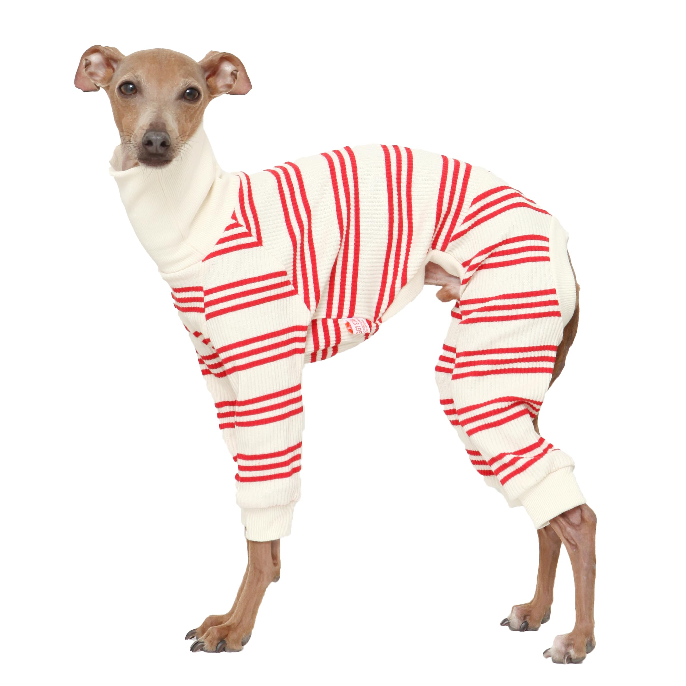D Doggy Star Italian Greyhound Clothes Soft Stretchy Onesie Refined Stripe Outfit Whippet for Dog Coat (3XL,Onsi Red Str) — image 1