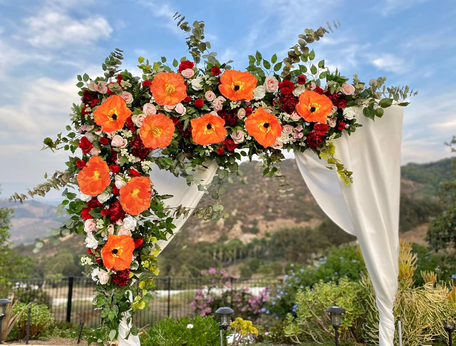 Artificial Poppies,6PCS Faux Orange Poppy Flowers 35.43in Long Stem Poppies Silk Flowers for Tall Vase Wedding Party Home Decor(Orange)