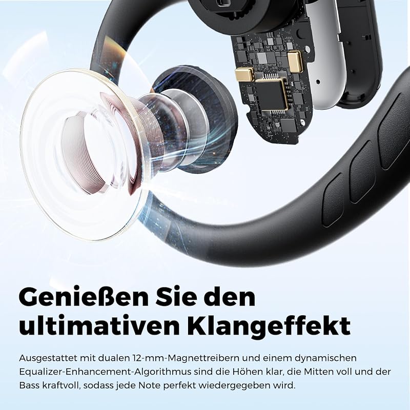 SoundPEATS Breezy Nyitott Fülű Bluetooth Fejhallgató 90° Állítható Füllel, 12mm Dupla Hangszóró, 40 Órás Üzemidő, AI Zajszűrés