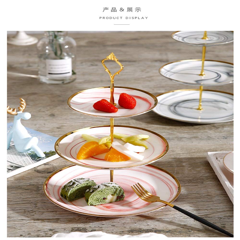 Soporte de cerámica para Tartas de 3 Niveles, con diseño de piñón, Ideal para cenas, Bodas, Pasteles, postres de Frutas (Rosa, Talla única)