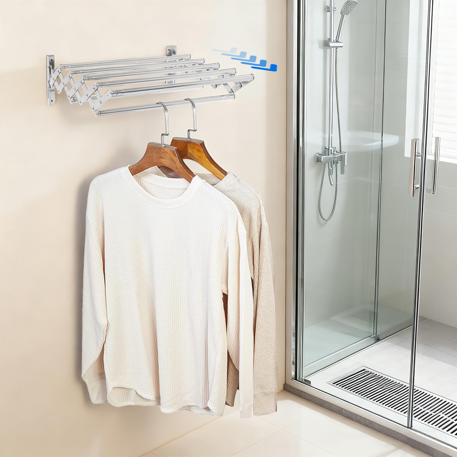 Stendibiancheria da parete in acciaio inox, pieghevole, stendibiancheria da parete con 5 aste, portasciugamani in metallo per bagno, larghezza 42-80 cm