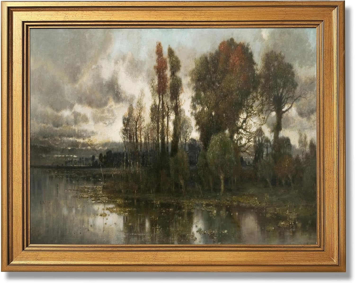 Balsuka Large Framed Wall Art Pastoral River Landscape Painting Poster Canvas Print Vintage Rustic Scenery Pictures Modern Aesthetics Wall Decor for Living Room Bedroom Office 24X36inch Golden Frame
