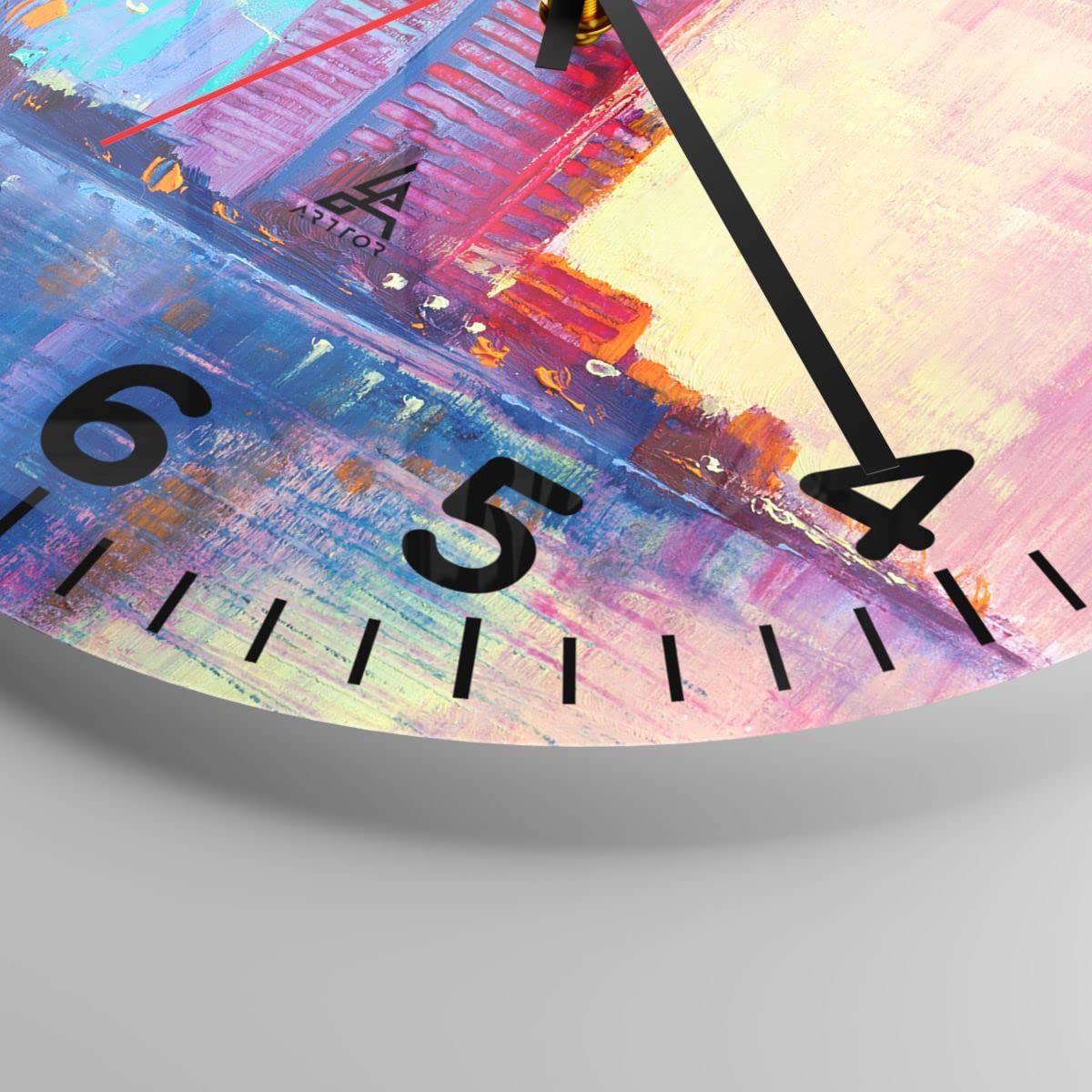 ARTTOR Zegar ścienny na szkle 40x40 cm Nowoczesny miasto dom ulica Cichy zegar na ścianę Sypialnia Kuchnia Deko Dekoracja ścienna Salon Wall Clock Dekor Duży C4AR40x40-4023