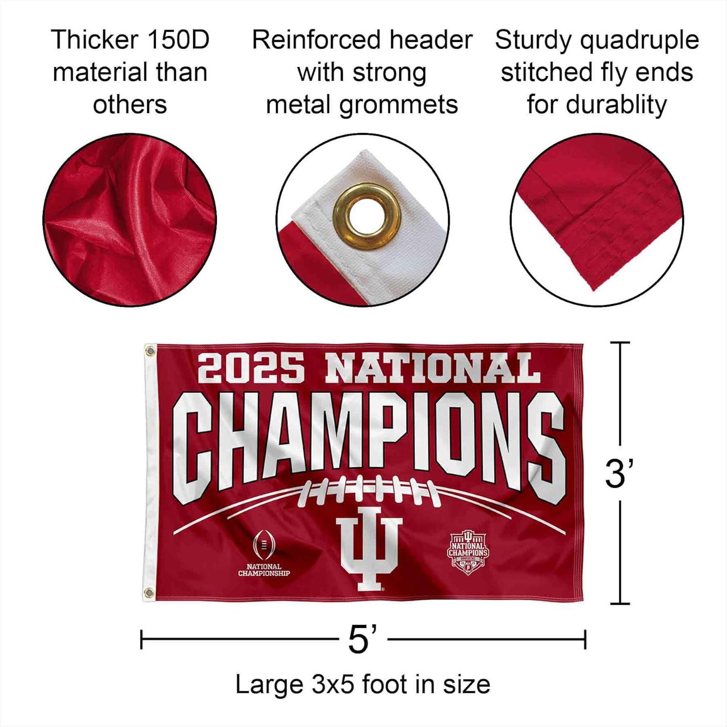 Indiana Hoosiers National Champions 2025 3x5 Grommet Flag - Image 2