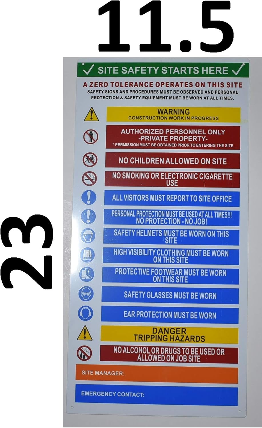 Construction Site Safety Sign - Ppe Sign (White,Aluminum Rust Free, Size 11.5X23.5 Inch,W)