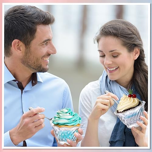 Miniatura 6 de Rtteri 30 Pack Plastic Dessert Cups 6 oz Clear Ice Cream Sundae Tasting Bowls Mini Disposable Swirl Tulip Shape Party Serving Cups for Salad