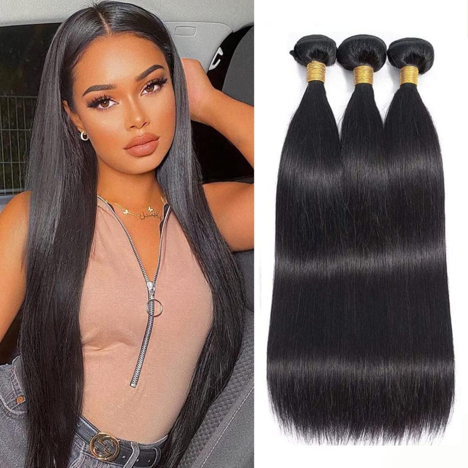 Human Hair Bundles Straight Bundles Human Hair 14 16 18 Inch 10A Brazilian Hair Bundles Human Hair 100% Unprocessed Virgin 3 Bundles Human Hair Weave Bundles Human Hair Extensions Natural Color