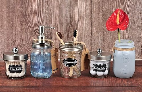 Miniatura 6 de Amolliar Bomba Dispensadora de Jabón Líquido de Tarro de Masón, Tapa de Acero Inoxidable Resistente a la Oxidación, Linda Decoración de Granja para