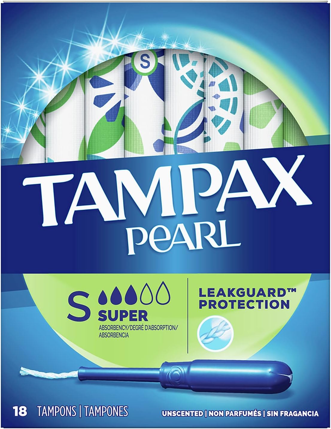 Pearl Plastic, Super Absorbency, Unscented Tampons, Multicolor, 18 Count