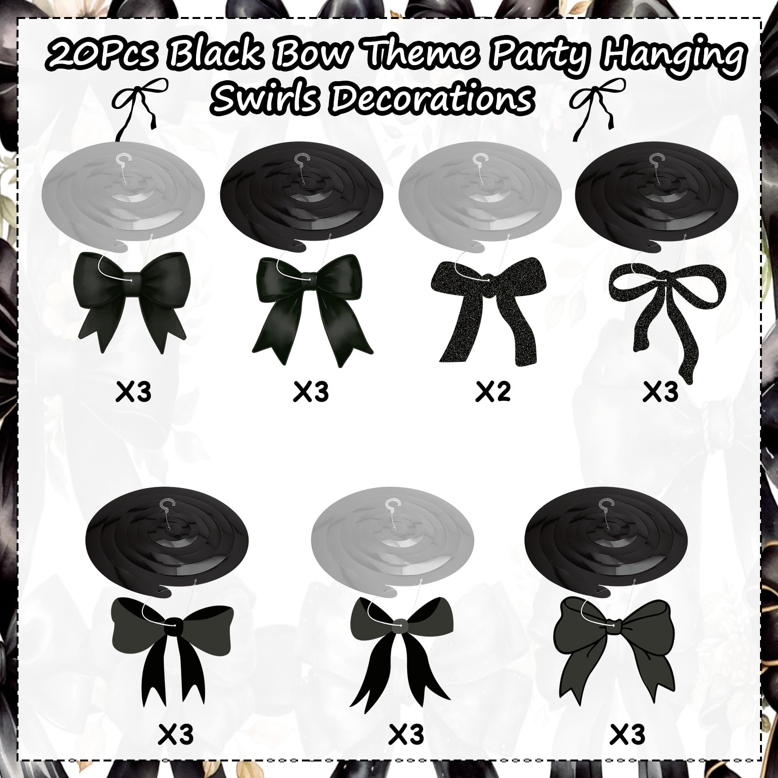 Bow Party Hanging Swirls Decorations, Black Bow Birthday Decortions, Bows Party Decorations for Tying The Knot Bridal Shower Bachelorette Bows Theme Decor
