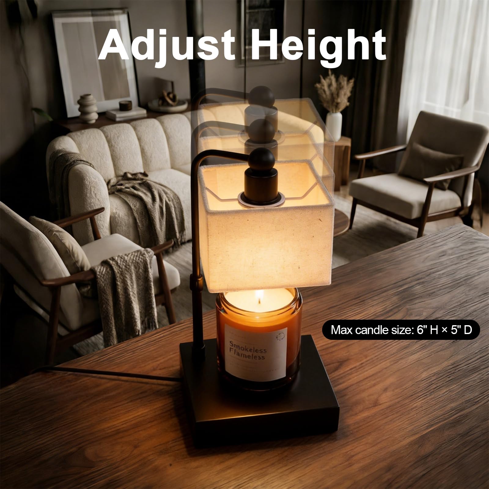 Lampada scalda candela con timer, dimmerabile, altezza regolabile, paralume moderno in lino, per candele fino a 15,2 cm, 2 lampadine incluse