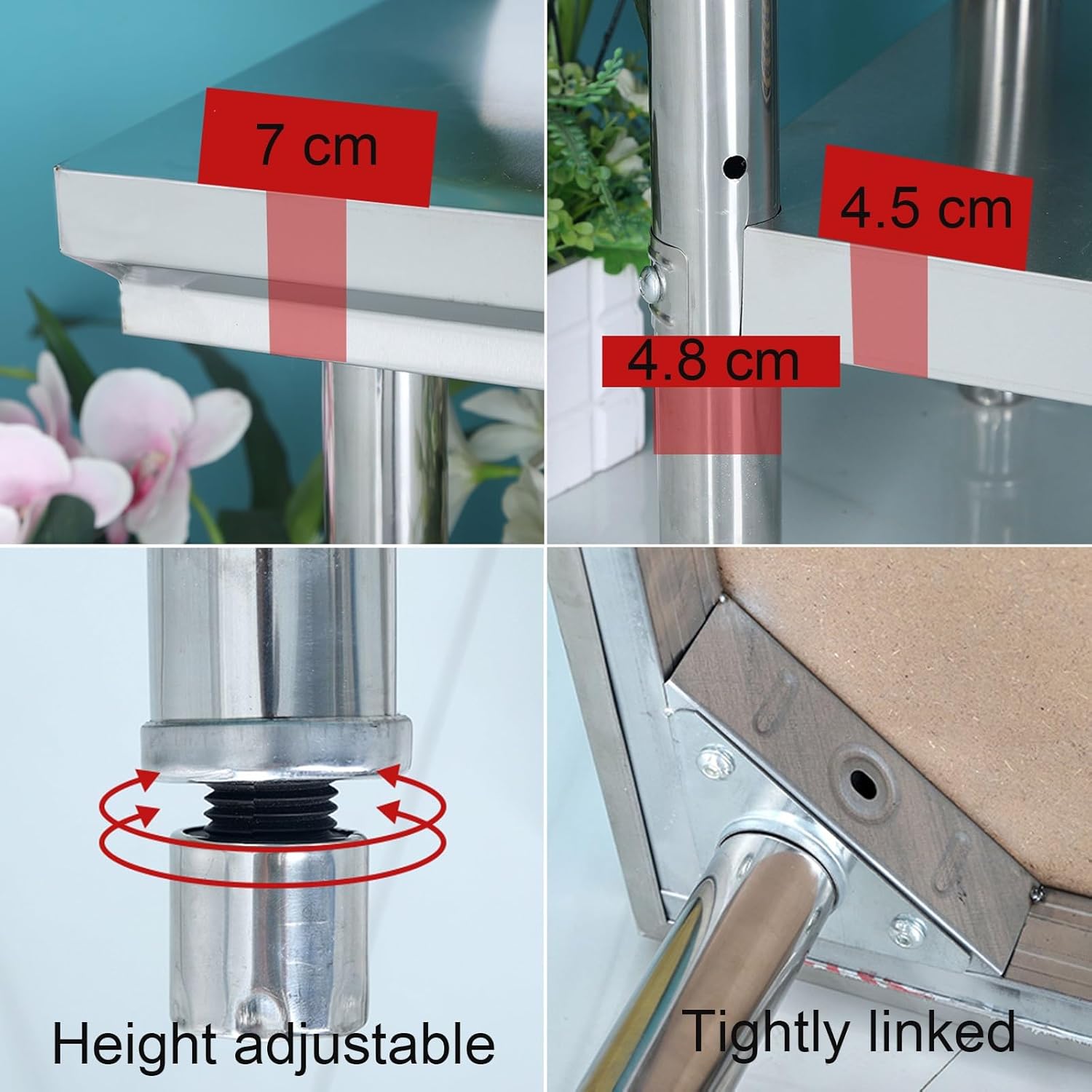 Stainless Steel Commercial Workbench Double Heavy Duty Food Prep Table Open Kitchen Work Table Work Tables with Adjustable Legs Three Dimensional Fixed(40x60x80cm/15.7x23.6x31.5)