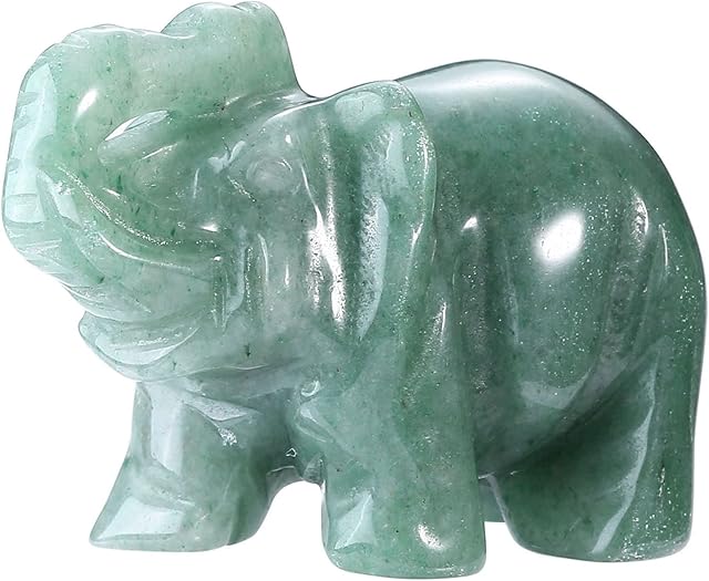 CrystalTears Green Aventurine Crystal Elephant Ornament Handcarved Natural Healing Crystal Gemstone Elephant Animal Figurine Statue for Home Office Decor Meditation Yoga 1.5"