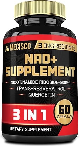 Suplemento NAD+ 3 en 1 - Ribosida de nicotinamida con resveratrol y quercetina trans - 60 unidades - Suministro para 30 días