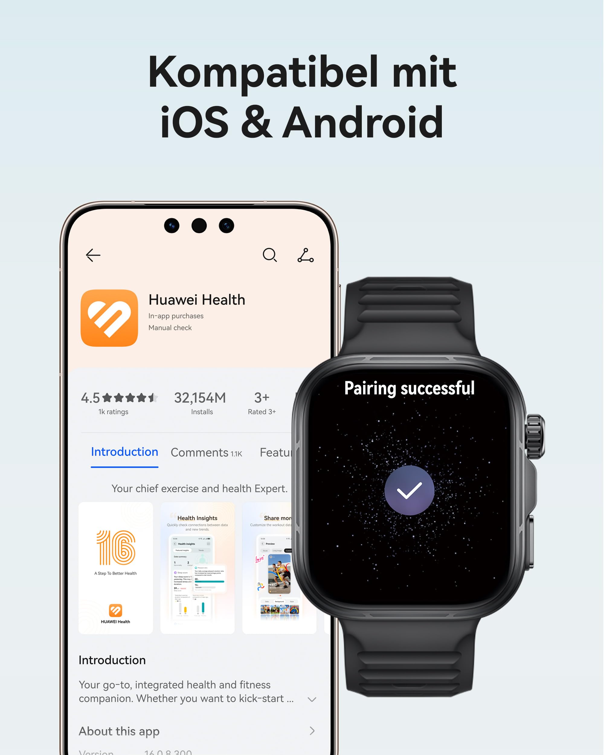 HUAWEI Watch FIT 5 Pro Smartwatch GPS Fitness Tracker EKG Schlaftracker 1,92" Display NFC-Zahlung Sportuhr 5 ATM Schwarz
