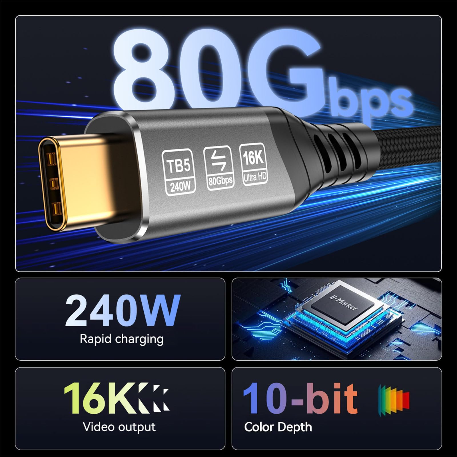 Cavo USB 4 Veloce 5 Che Offre trasferimento Dati a 80 Gbps e Ricarica a 240 WPD per Monitor USB C