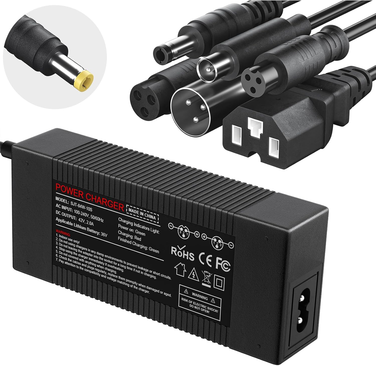 42 V charger for 36 V electric hoverbooter lithium battery ebike, electronic scooter charger for Gotrax, Jetson, Xiaomi Lithium ion battery 36V, Swagtron, Brid, Segway, Razor, Sisigad 2