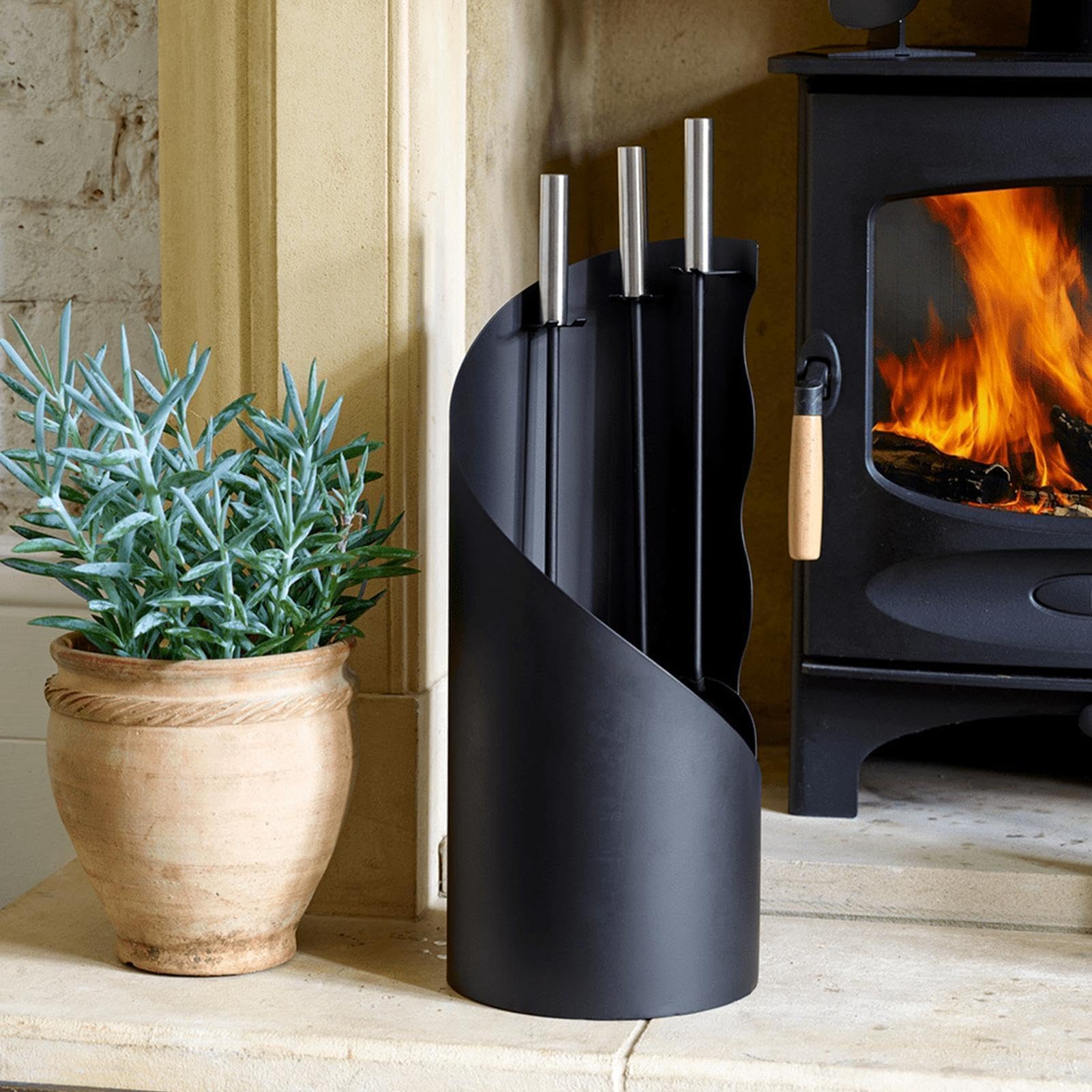Herramientas para chimenea, juego de 4 herramientas modernas y portátiles de hierro para chimenea, accesorios profesionales para chimenea, juego ergonómico de cocina para interiores