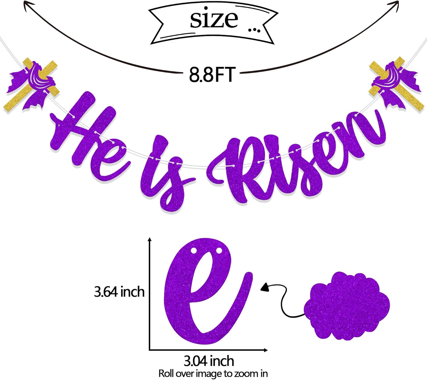 He is Risen Banner Christian Easter Decorations Religious Easter Party Decorations Purple