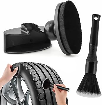 Car Tire Shine Applicator with 1 Car Interior Detailing Brush, Automotive Tire Dressing Applicator Brush with Storage Stand for Tires Detailing & Cars Wash Kit