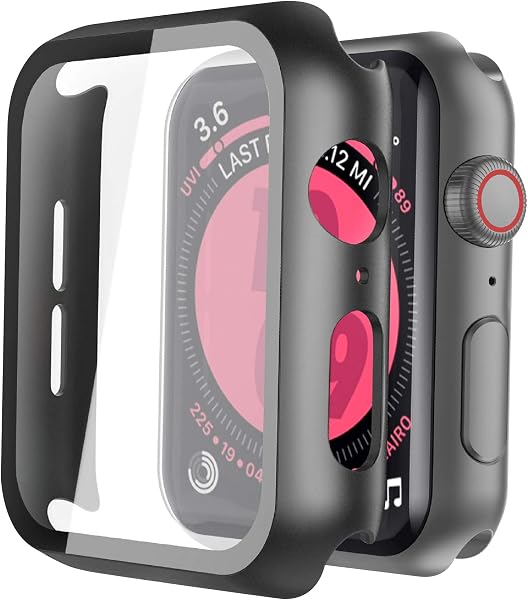 ULOE 対応 Apple Watch Series 6 / SE3 (2025) / SE / SE2 / Series 5 / Series 4 44mm用 ケース, 対応アップルウォッチ 6/SE3/SE/SE2/5/4 44mm 保護カバー ガラスフィルム 一体型 PC素材全面保護(ブラック) - 1