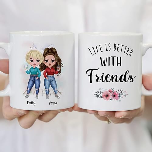 Miniatura 4 de GOSSBY Taza personalizada (2 Friends) Life is better with friends Best Friends, taza personalizada para mejor amiga, regalo de amistad de larga