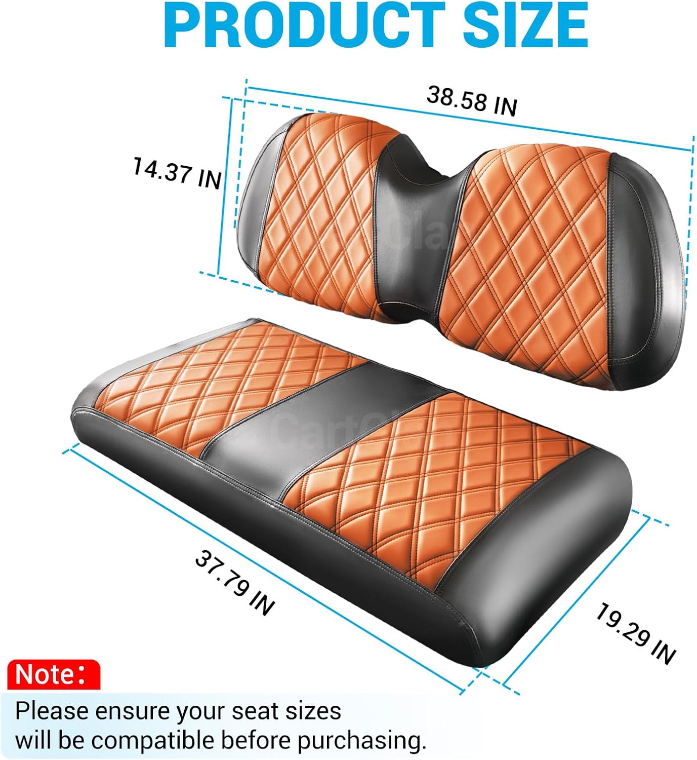 Golf Cart Diamond Seat Covers Kit Suitable for Club Car Precedent Standard Front Seat Cushion, Club Car Front Seat Covers Kit No Drilling & Waterproof (Brown PVC Leather & Black Stitching)