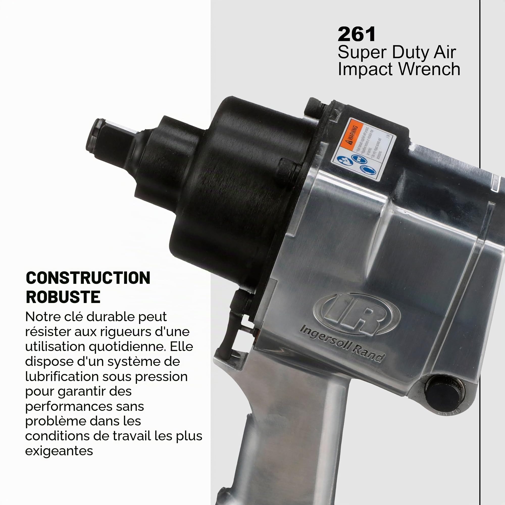 Ingersoll-Rand Clé à chocs pneumatique à usage super intensif 3/4" 261, avec broche standard, performances durables | Dispose d'un couple inverse jusqu'à 1,627 N·m, idéal pour le montage, le démontage et la suspension
