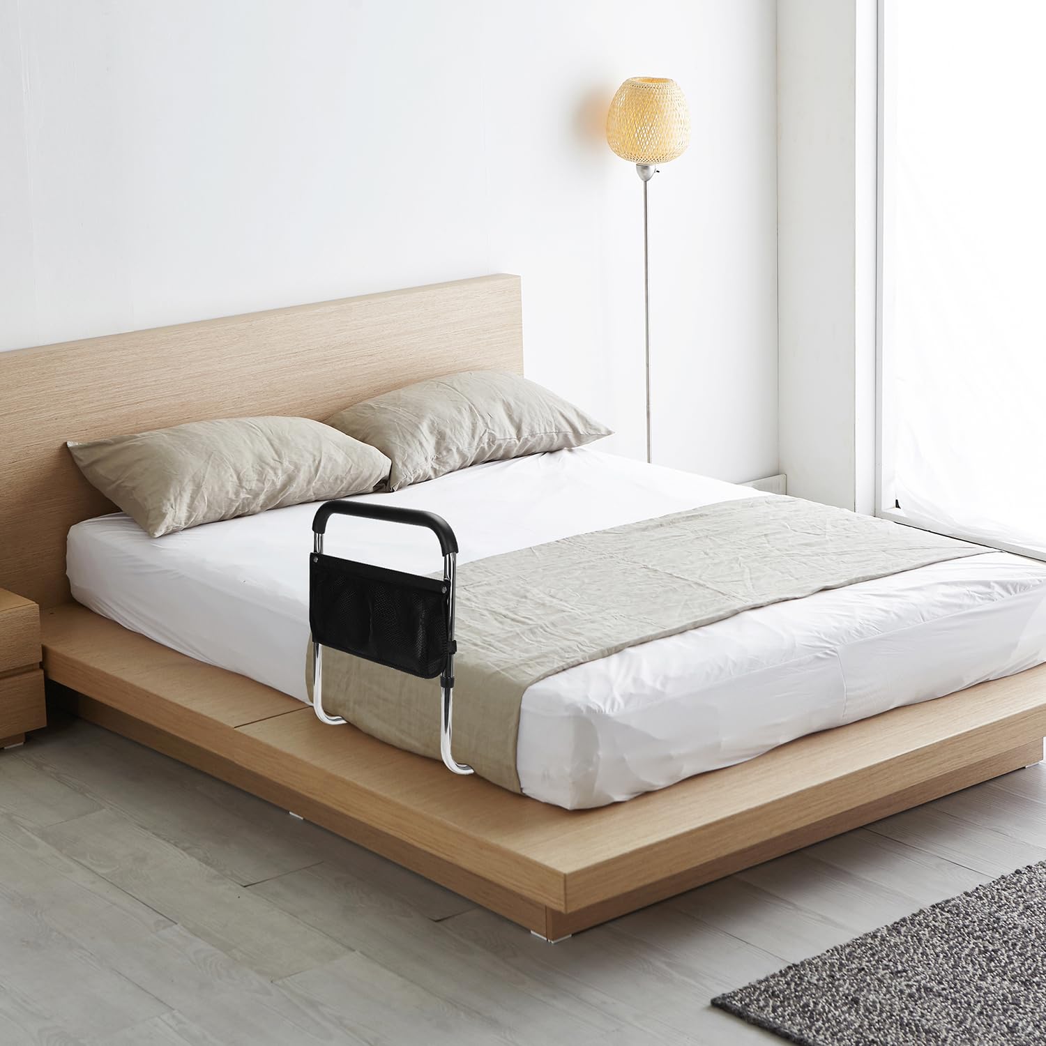 supregear Sponde Letto Anziani, Sbarra Letto Lega di Alluminio Portatile Barriera Letto Regolabili in Altezza per Anziani e Disabili Gravidanza con Stoccaggio Sacchetto e Fissaggio Cinghia